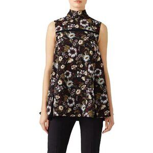 ADEAM Women's Floral Godet Pleated Top Size M In Black Multi
